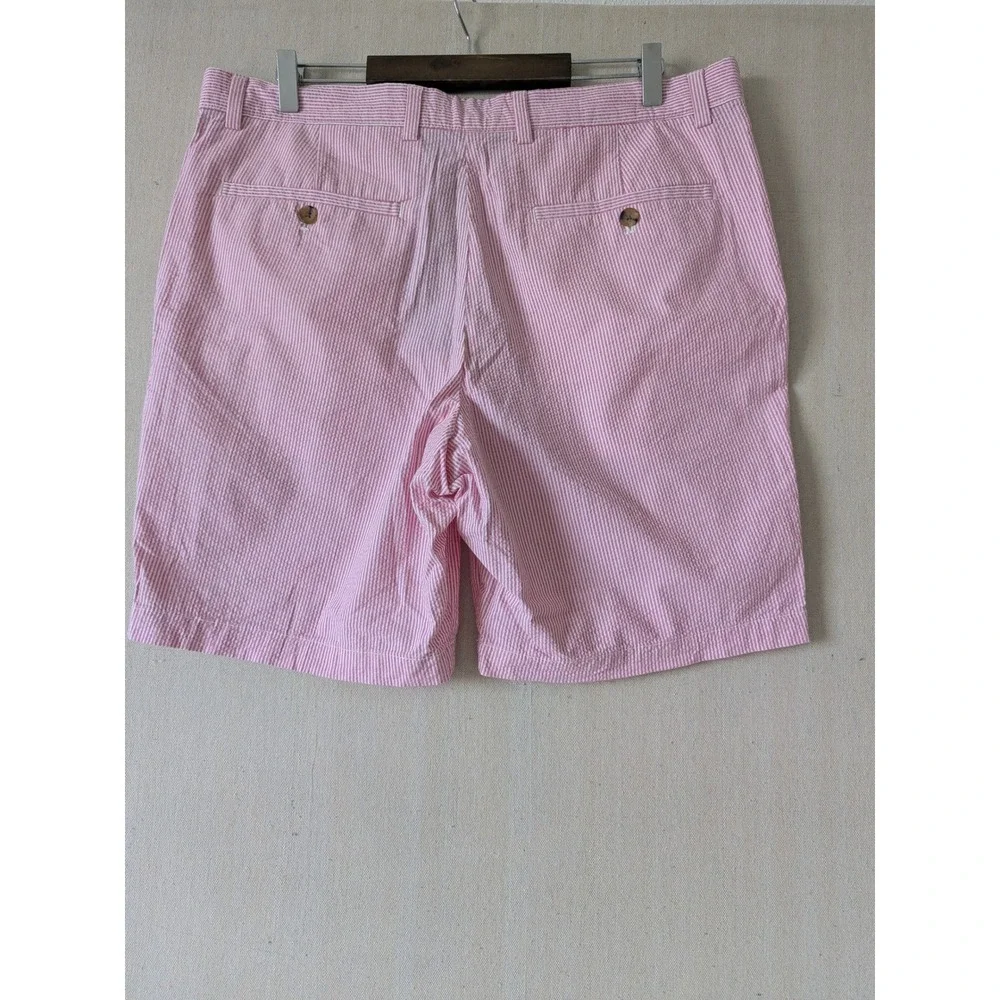 Banana Republic Aiden Club Short Mens 36 Pink Seersucker Striped Cotton Stretch